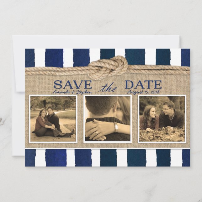 Save The Date Aquarelle de Burlap de noeud nautique Enregistrer  (Devant)