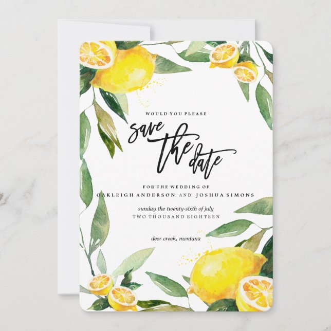 Save The Date Aquarelle de citron Enregistrer la date (Devant)