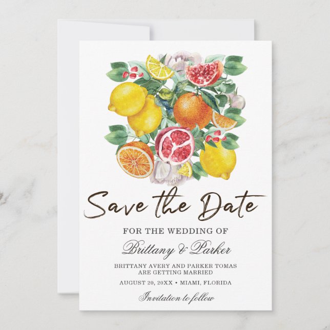 Save The Date Aquarelle de Citrus Mariage botanique Photo (Devant)