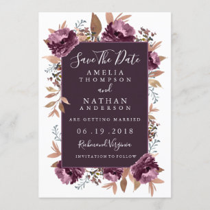 Save The Date Aquarelle de pourpre Bloom Enregistrer la date Inv