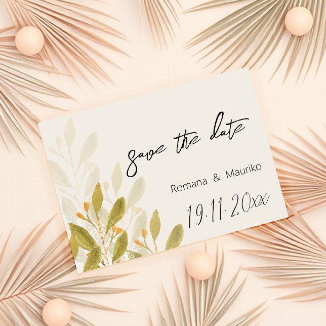 Save The Date Aquarelle de tee vert artistique peinte à la main (Créateur téléchargé)