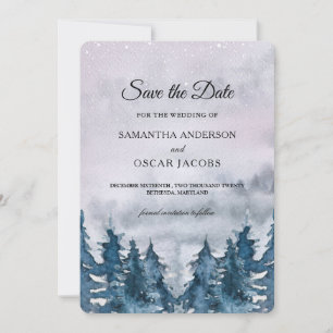 Save The Date Aquarelle d'hiver moderne Forêt Bleu Sauvons La Da