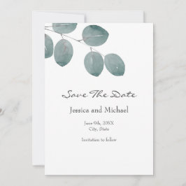 Save The Date Aquarelle Dollar d'argent Feuilles Eucalyptus