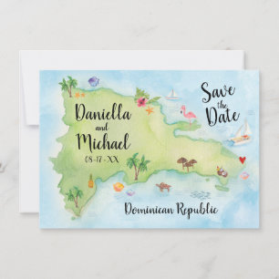 Save The Date Aquarelle Domincan Republic Map Enregistrer la dat