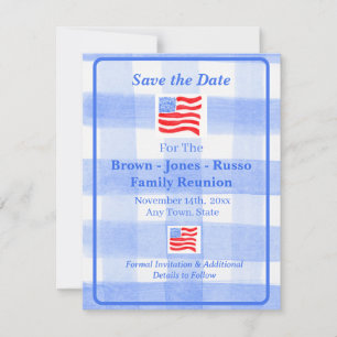 Save The Date Aquarelle Drapeau USA à carreaux bleus ÉPINGLEZ LA