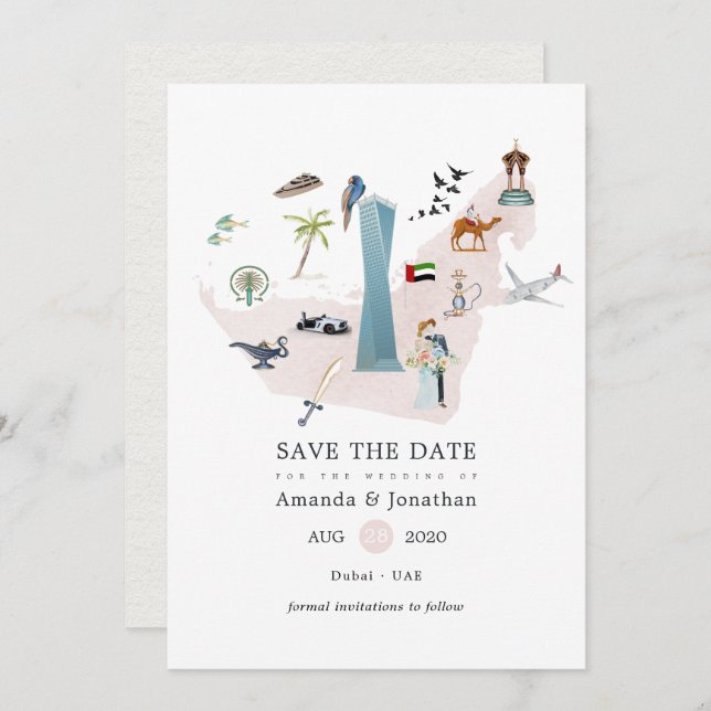 Save The Date Aquarelle Dubai UAE Destination Mariage (Devant / Derrière)