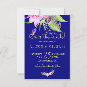 Save The Date Aquarelle été fleurie prune marine mariage