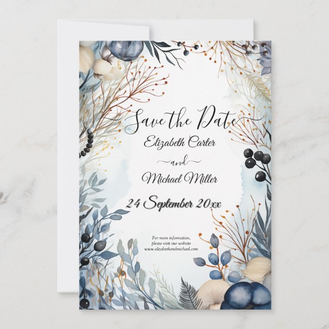 Save The Date Aquarelle Ethérée Delicate Foliage Serène (Devant)