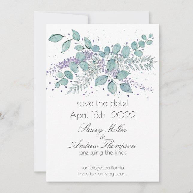 Save The Date Aquarelle Eucalyptus Mariage de verdure (Devant)