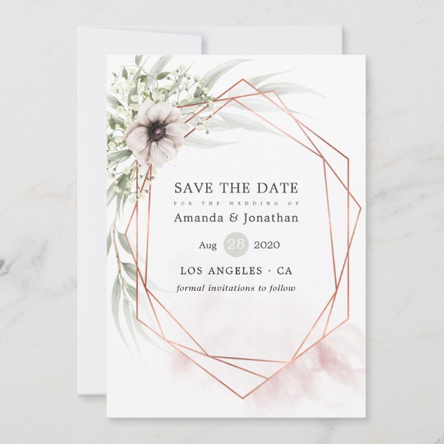 Save The Date Aquarelle Eucalyptus Mariage géométrique (Devant)