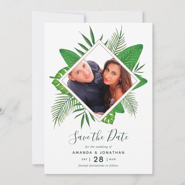 Save The Date Aquarelle feuillage tropical Mariage Enregistrer l (Devant)