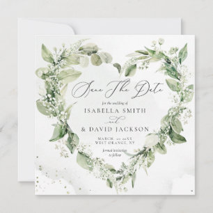 Save The Date Aquarelle Feuillage Végétal Romantique au Coeur de