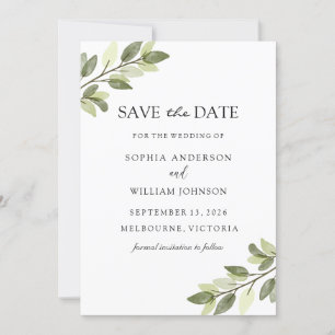 Save The Date Aquarelle Feuille verte Mariage élégant