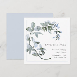 Save The Date Aquarelle Fleur Bleu Clair Vert Sauge 