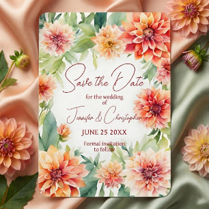 Save The Date Aquarelle Fleur de Dahlia Pêche et Orange Terracot