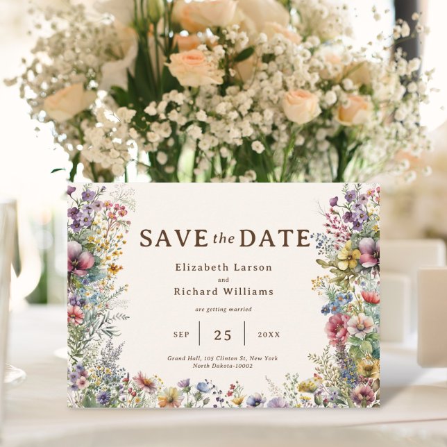 Save The Date Aquarelle fleurie Fleur sauvage couleur budget (Budget Colorful Wildflower Floral Watercolor Wedding)