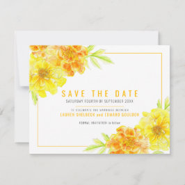 Save The Date Aquarelle fleurie jaune doré mariage
