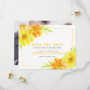 Save The Date Aquarelle fleurie jaune marigold photo mariage
