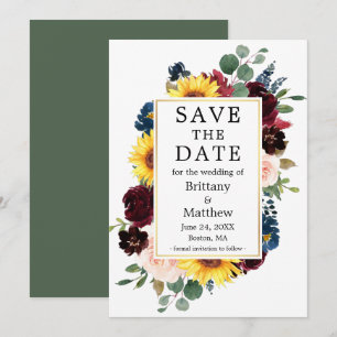 Save The Date Aquarelle Fleurs Mixtes Eucalyptus Or