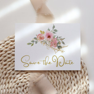 Save The Date Aquarelle Fleurs Roses Tendres Enregistrer La Date