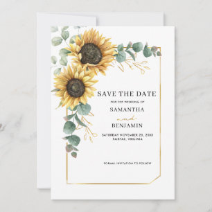 Save The Date Aquarelle Fleurs Soleil Eucalyptus Mariage