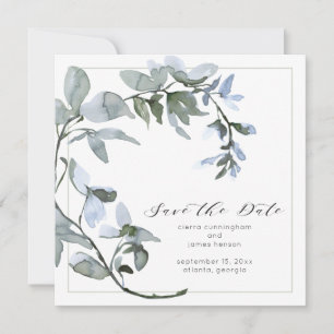 Save The Date Aquarelle Floral Bleu Script