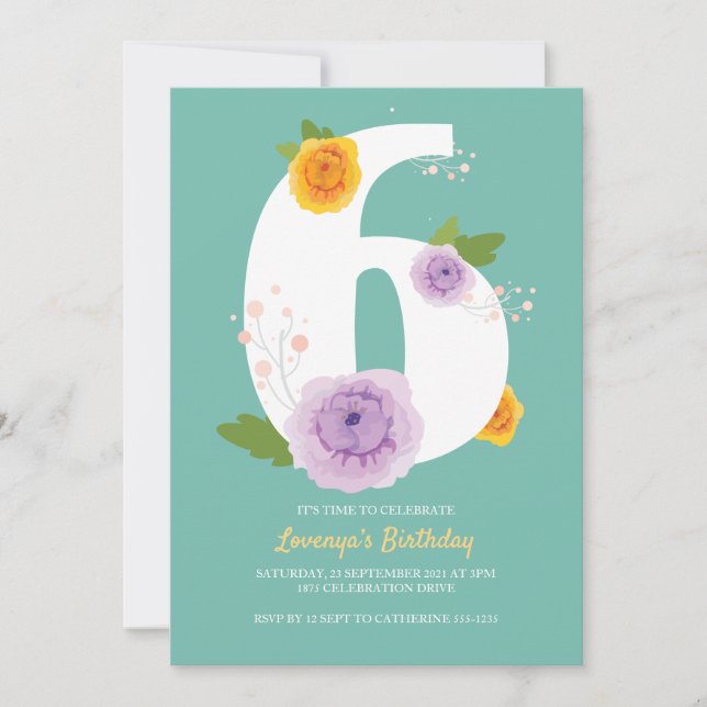 Save The Date Aquarelle Floral Cute 6e anniversaire (Devant)