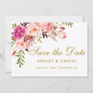 Save The Date Aquarelle Floral Rose Or Enregistrer La Date