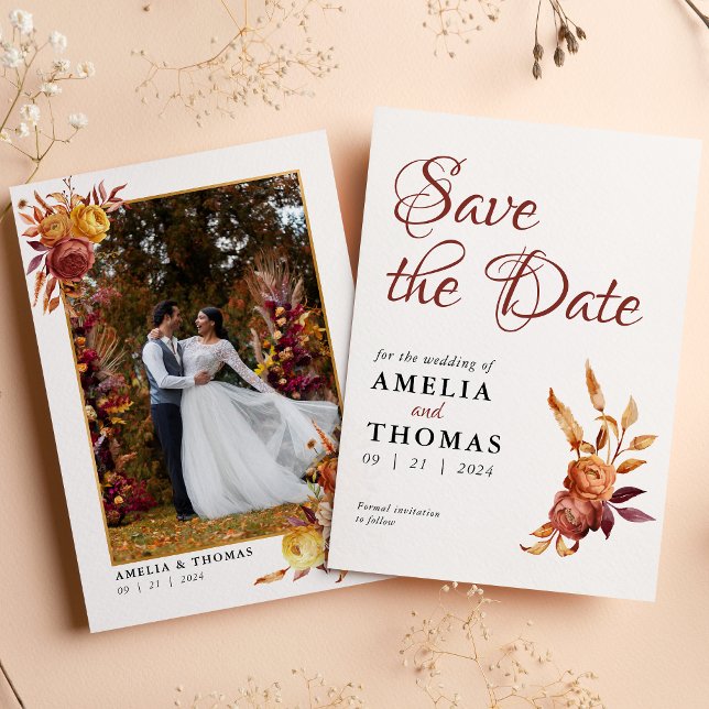 Save The Date Aquarelle Floral Rustique Automne Chaud Mariage d' (Créateur téléchargé)