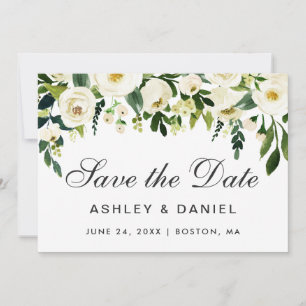 Save The Date Aquarelle Floral Vert Blanc Enregistrer La Date