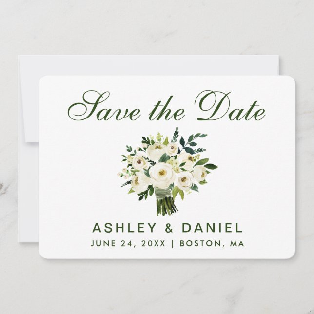 Save The Date Aquarelle Floral Vert Blanc Enregistrer La Date B (Devant)