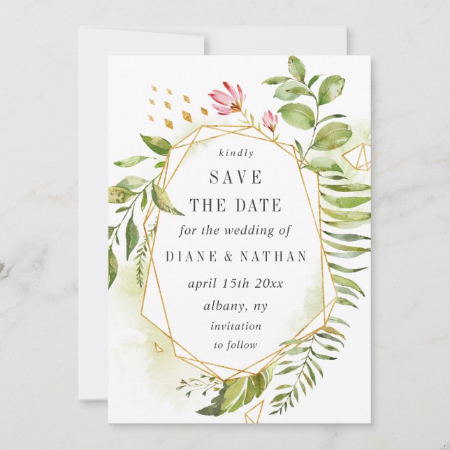 Save The Date Aquarelle Floral Wild Green Foliage Enregistrer la (Devant)