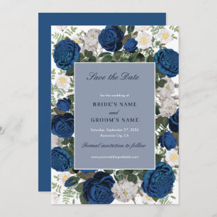 Save The Date Aquarelle Florale Bleue Moderne Mariage élégant