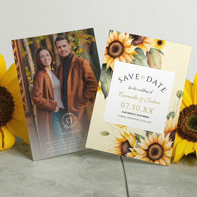 Save The Date Aquarelle florale classique Tournesol Boho Photo (Créateur téléchargé)
