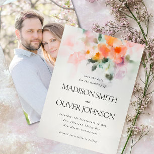 Save The Date Aquarelle Florale Élégant Romantique Photo Personn