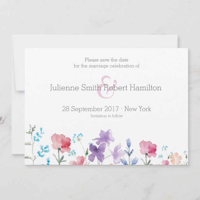 Save The Date Aquarelle florale fleur sauvage Enregistrer la dat (Devant)