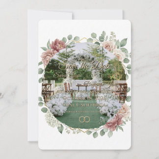 Save The Date Aquarelle Florale Géométrique Rose Poussiéreuse Él