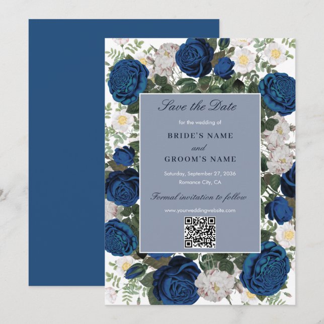 Save The Date Aquarelle Florale moderne QR Code Mariage (Devant / Derrière)