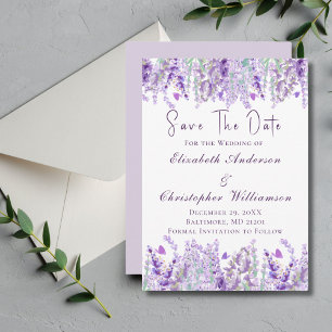 Save The Date Aquarelle Florale Vert Violet Lavande Élégant