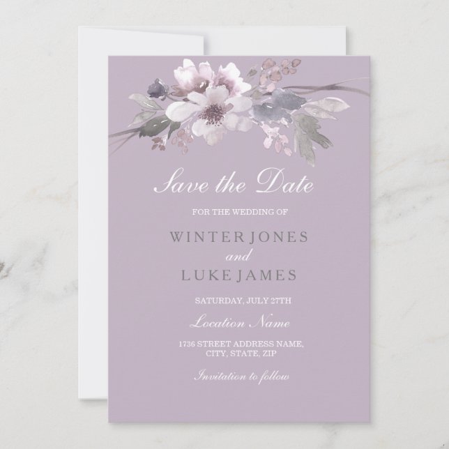 Save The Date Aquarelle Florale Violet Enregistrer La Date Invit (Devant)