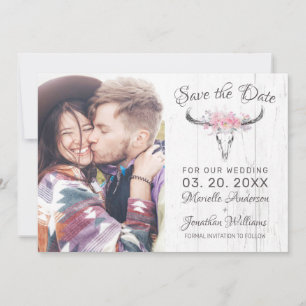 Save The Date Aquarelle floue du crâne de vache russe photo