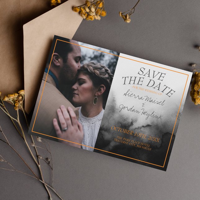 Save The Date Aquarelle foncée Noir Orange Halloween gothique (Créateur téléchargé)