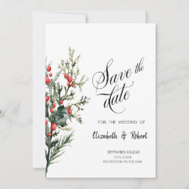 Save The Date Aquarelle Holly Berry Green Enregistrer La Date