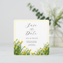 Save The Date Aquarelle Jaune Floral Jardin Blanc Mariage