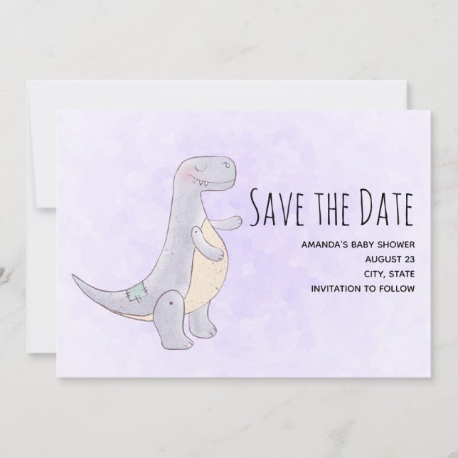 Save The Date Aquarelle Jouet Dinosaure Gris Cute (Devant)