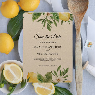Save The Date Aquarelle Kraft Citrons jaunes et feuilles