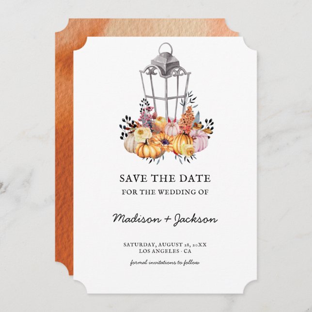 Save The Date Aquarelle lanterne Mariage Automne Enregistrer La  (Devant / Derrière)