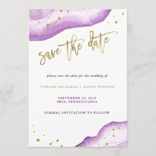 Save The Date Aquarelle Lavande et Géode Or Enregistrer la date