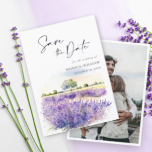 Save The Date Aquarelle Lavender Flowers Field Photo Mariage