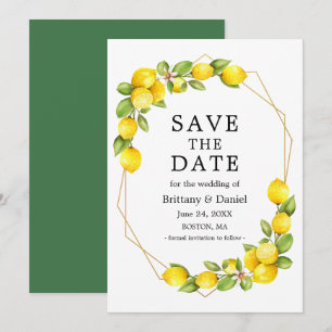 Save The Date Aquarelle Lemons Geo Cadre Vert Économisez La Date